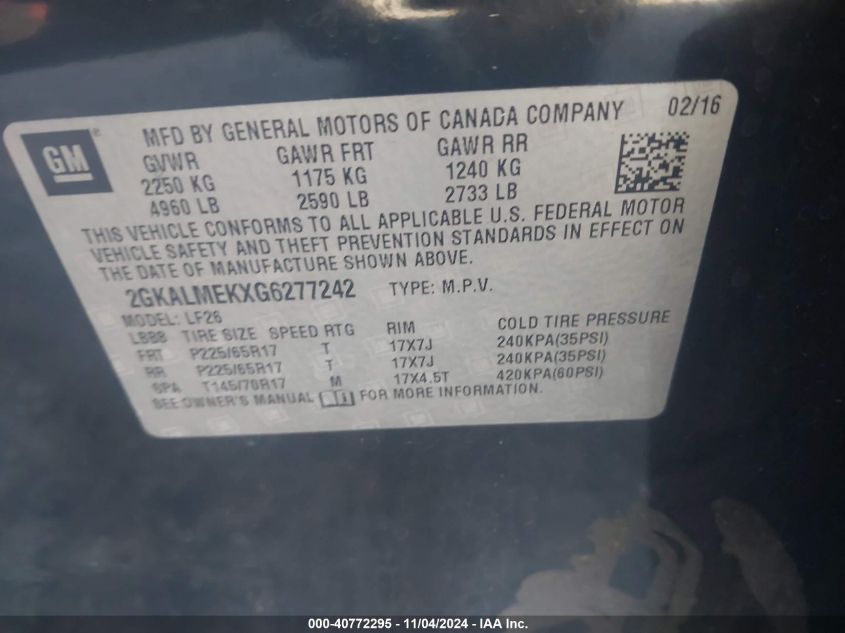 VIN 2GKALMEKXG6277242 2016 GMC Terrain, Sle-1 no.9