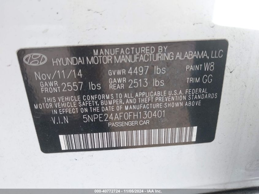 2015 HYUNDAI SONATA SE - 5NPE24AF0FH130401