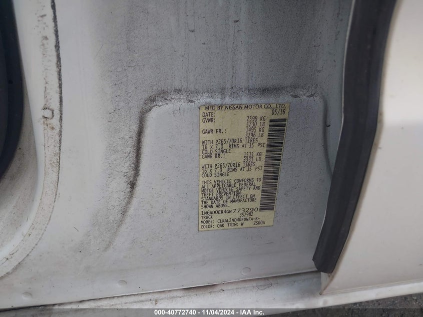 2016 NISSAN FRONTIER SV - 1N6AD0ER4GN773290