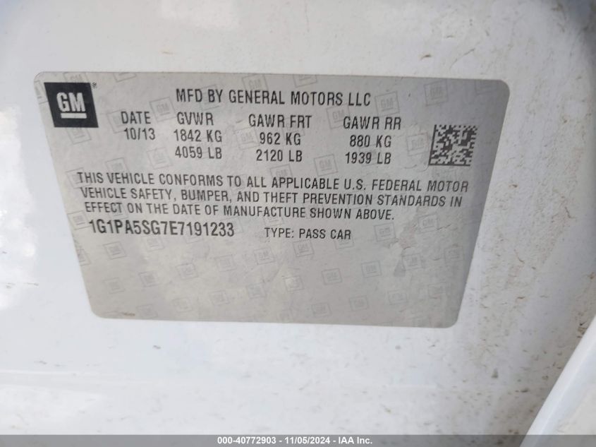 VIN 1G1PA5SG7E7191233 2014 Chevrolet Cruze, Ls Auto no.9