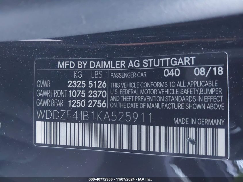 VIN WDDZF4JB1KA525911 2019 Mercedes-Benz E 300 no.9