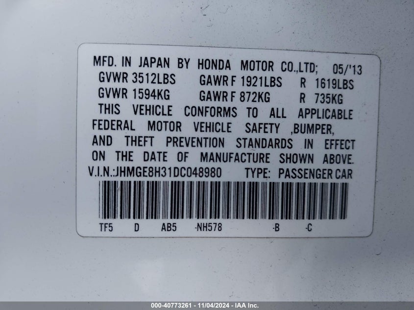 2013 HONDA FIT - JHMGE8H31DC048980