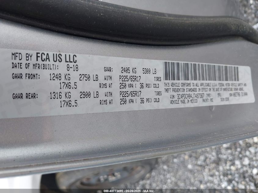 2018 Dodge Journey Se VIN: 3C4PDCAB4JT497367 Lot: 40773495