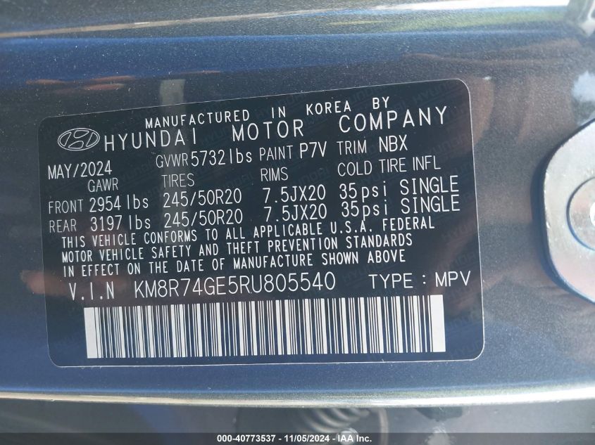 2024 Hyundai Palisade Calligraphy VIN: KM8R74GE5RU805540 Lot: 40773537