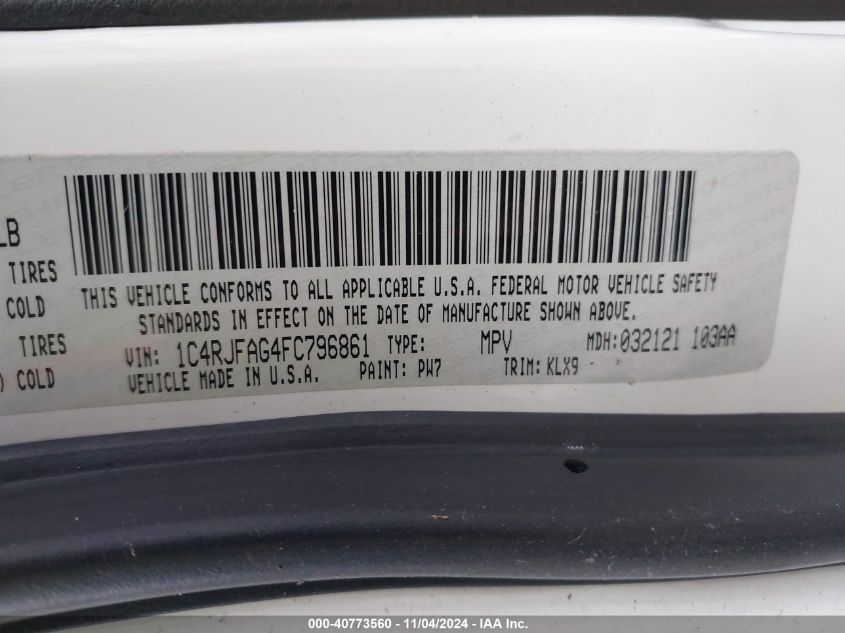 2015 Jeep Grand Cherokee Altitude VIN: 1C4RJFAG4FC796861 Lot: 40773560