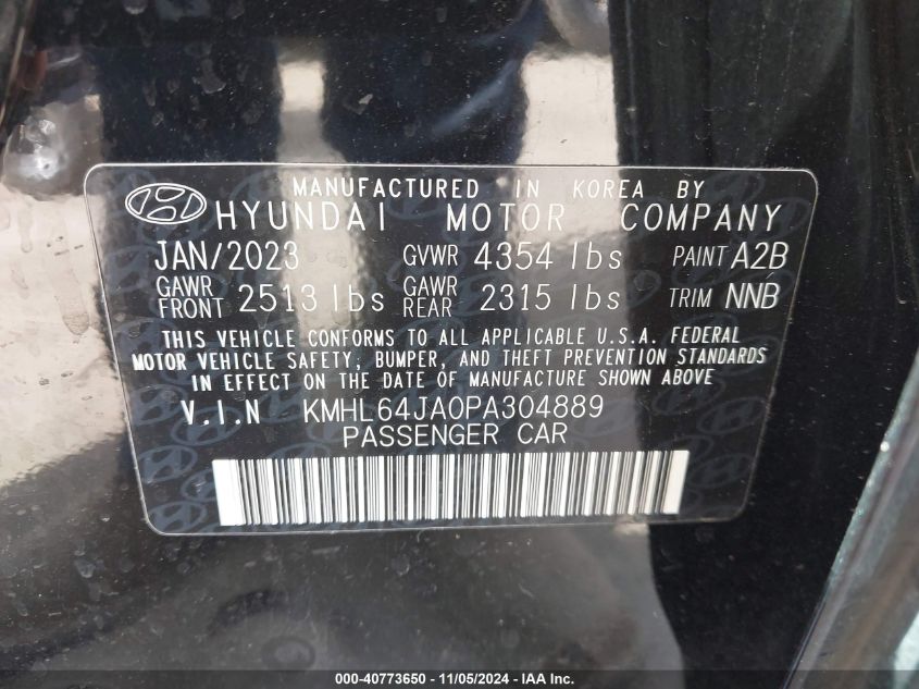 2023 Hyundai Sonata Sel VIN: KMHL64JA0PA304889 Lot: 40773650