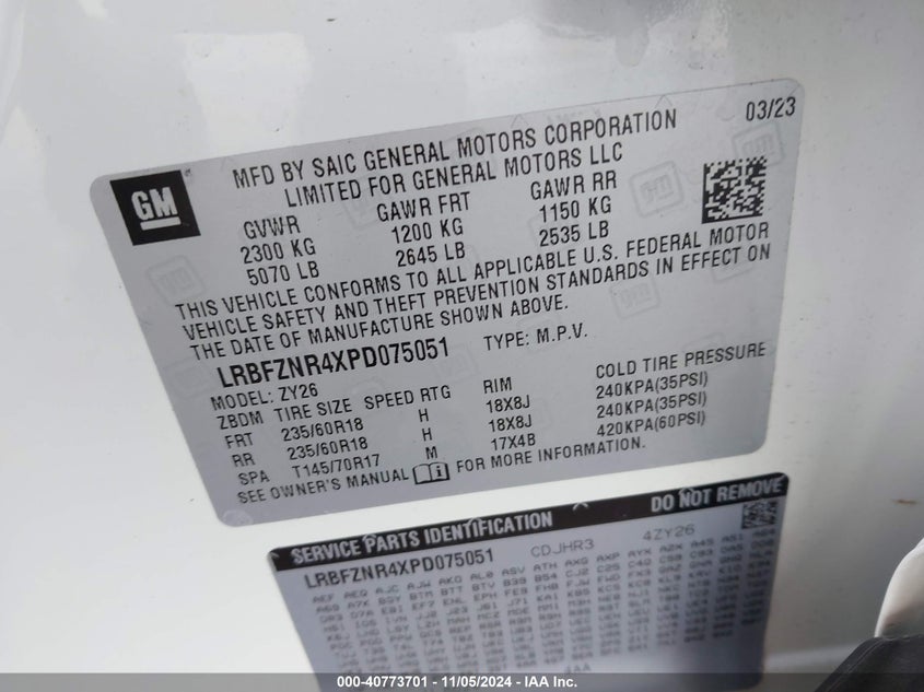 VIN LRBFZNR4XPD075051 2023 BUICK ENVISION ESSENCE FWD