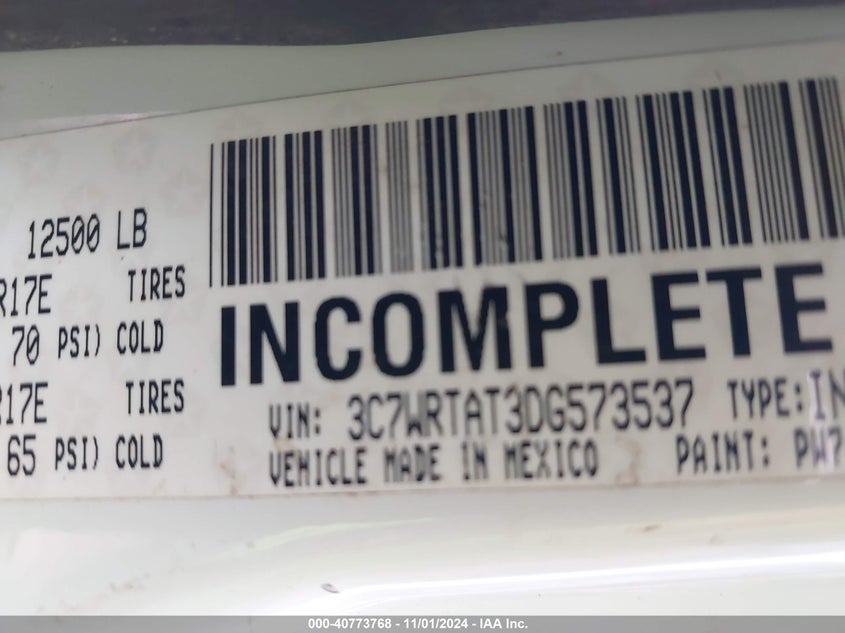 2013 Ram 3500 Chassis Tradesman/Slt VIN: 3C7WRTAT3DG573537 Lot: 40773768
