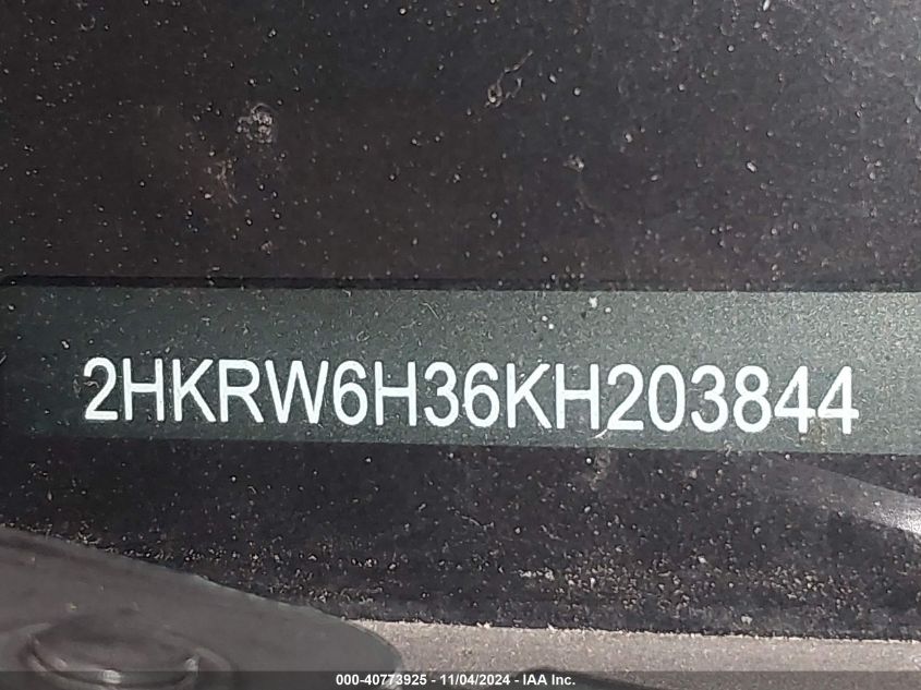 2019 Honda Cr-V Lx VIN: 2HKRW6H36KH203844 Lot: 40773925