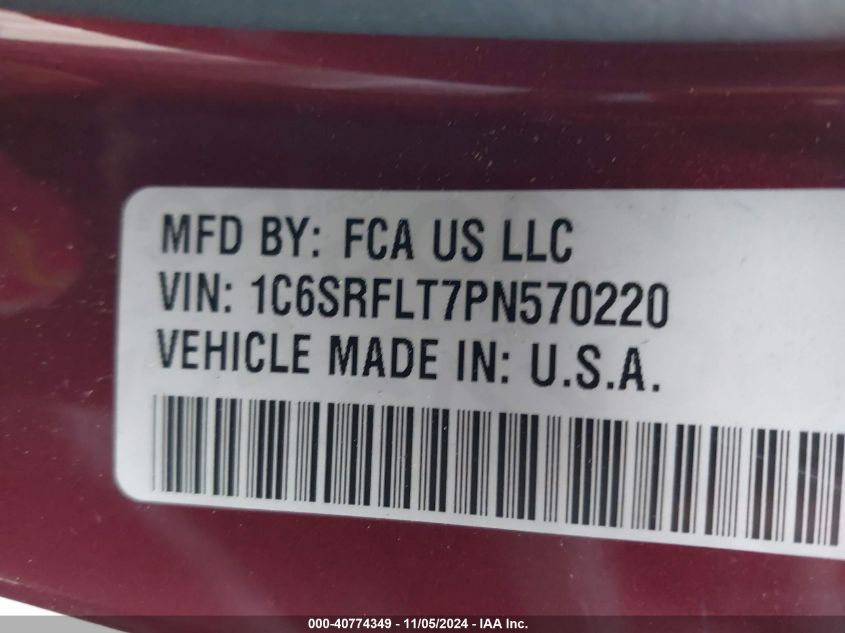 2023 Ram 1500 Rebel 4X4 5'7 Box VIN: 1C6SRFLT7PN570220 Lot: 40774349