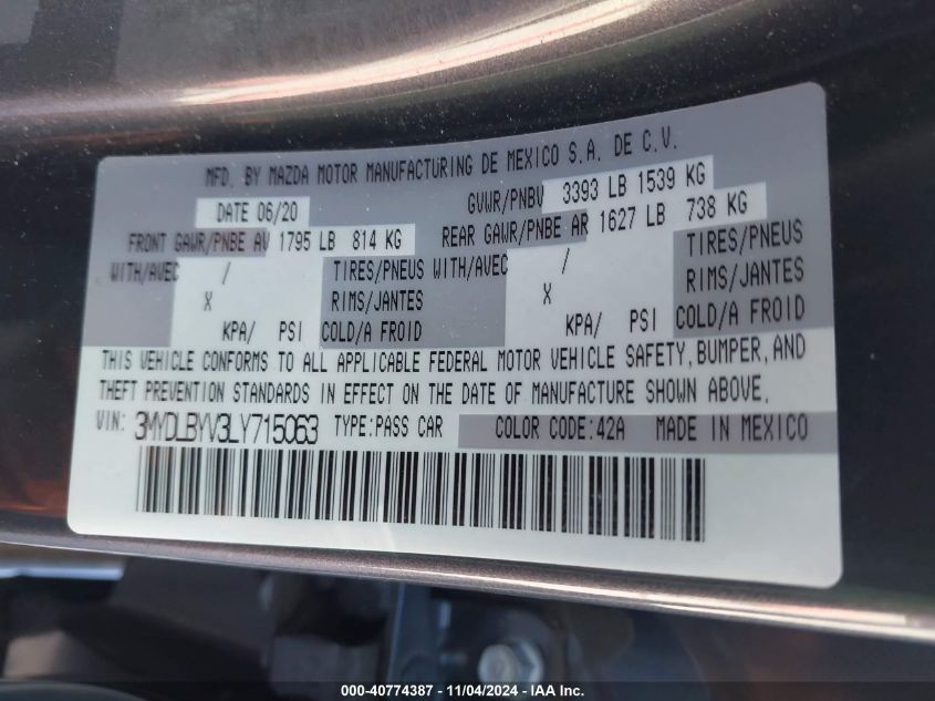 2020 TOYOTA YARIS L - 3MYDLBYV3LY715063