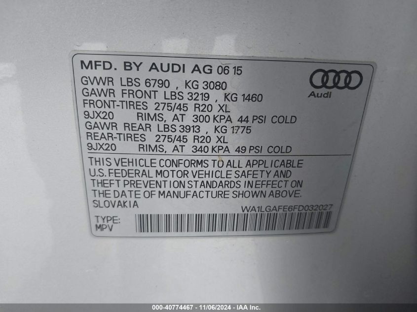 VIN WA1LGAFE6FD032027 2015 Audi Q7, 3.0T Premium no.9