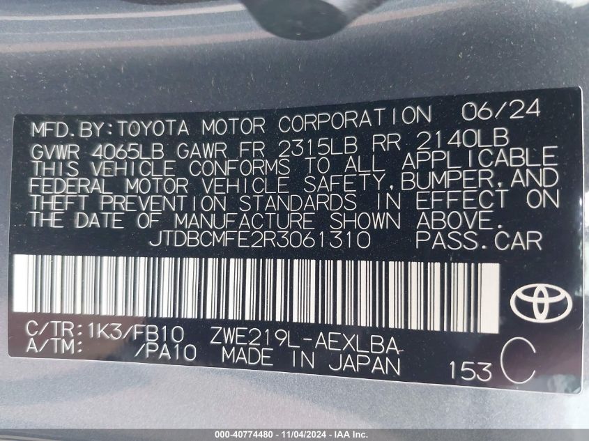 2024 TOYOTA COROLLA HYBRID LE - JTDBCMFE2R3061310