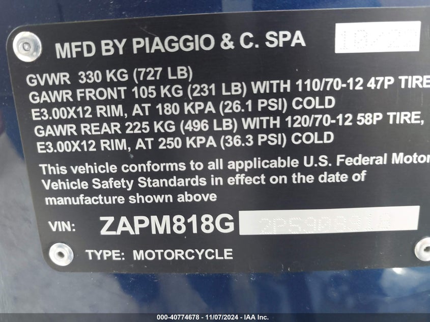 VIN ZAPM818G2P5908916 2023 VESPA PRIMAVERA/SPRINT 150