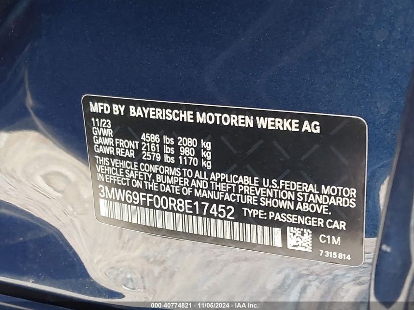 2024 BMW 3 SERIES 330I VIN: 3MW69FF00R8E17452