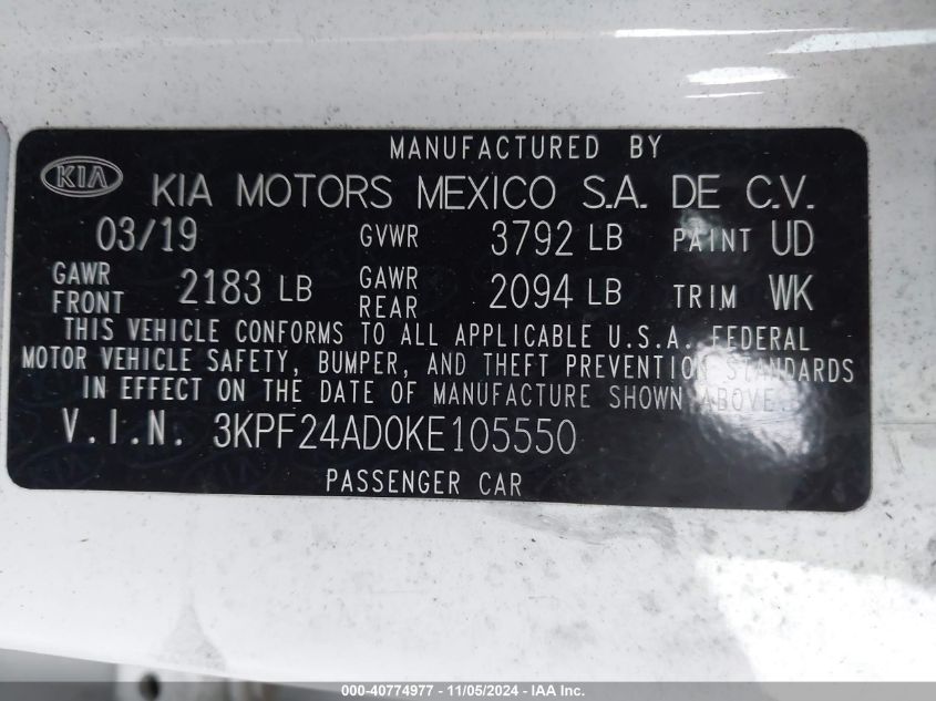 2019 KIA FORTE LXS - 3KPF24AD0KE105550