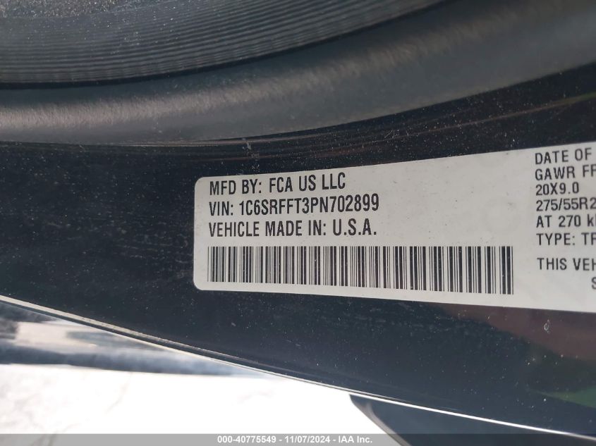 2023 RAM 1500 VIN: 1C6SRFFT3PN702899
