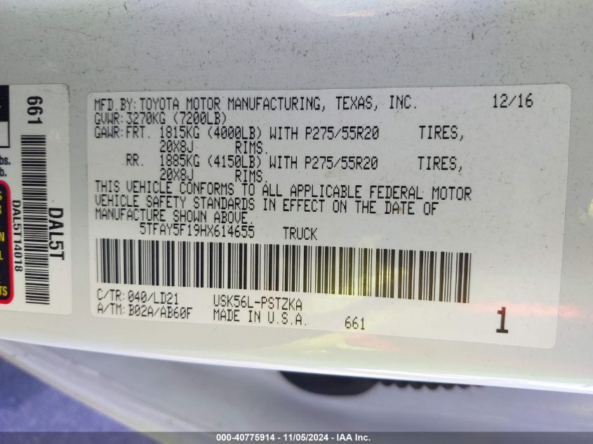 2017 TOYOTA TUNDRA 1794 5.7L V8 - 5TFAY5F19HX614655