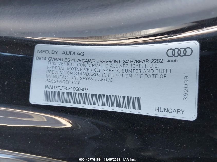 2015 Audi A3 2.0T Premium VIN: WAU7FLFF0F1060807 Lot: 40776189