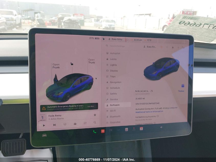 2021 Tesla Model 3 Standard Range Plus Rear-Wheel Drive VIN: 5YJ3E1EA7MF987340 Lot: 40776669