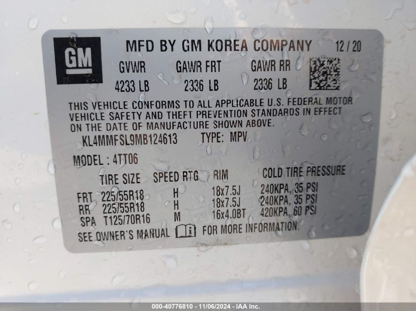 2021 Buick Encore Gx Fwd Essence VIN: KL4MMFSL9MB124613 Lot: 40776810