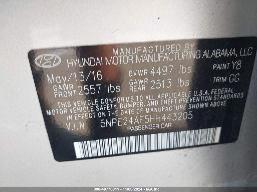 2017 HYUNDAI SONATA SE - 5NPE24AF5HH443205