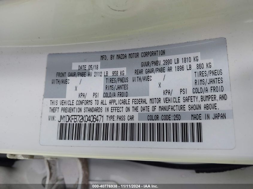 VIN JM1DKFB72K0406471 2019 MAZDA CX-3 SPORT