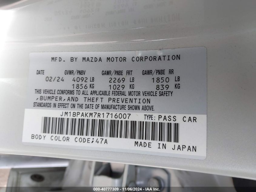 2024 MAZDA MAZDA3 2.5 S SELECT SPORT - JM1BPAKM7R1716007