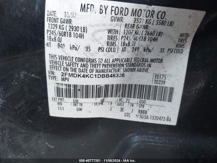 VIN 2FMDK4KC1DBB46336 2013 Ford Edge, Limited no.9