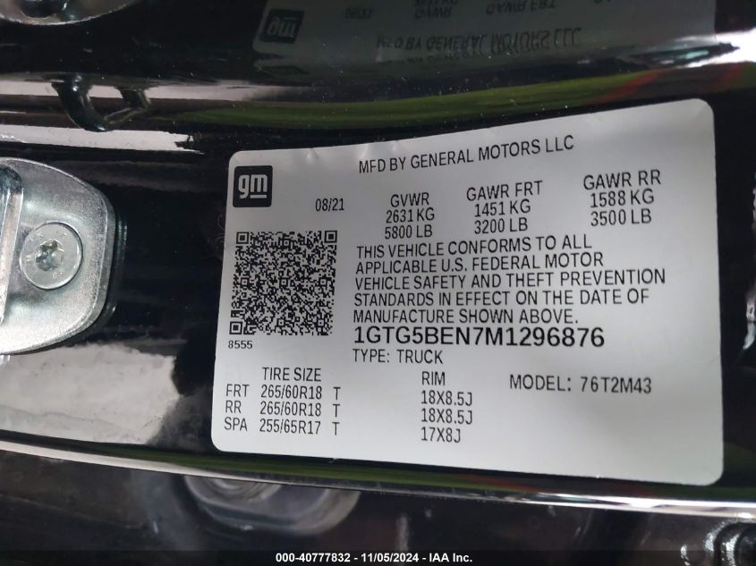 2021 GMC Canyon 2Wd Short Box Elevation Standard VIN: 1GTG5BEN7M1296876 Lot: 40777832