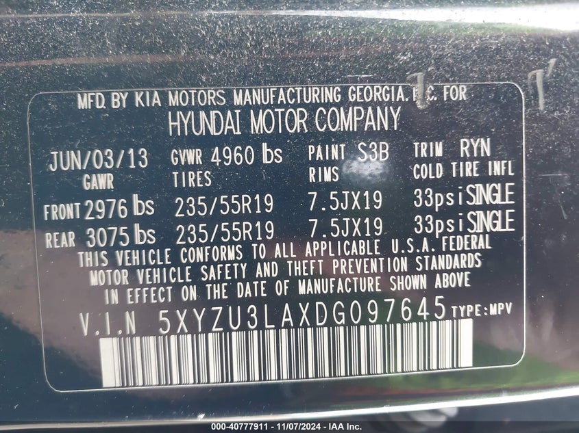 2013 HYUNDAI SANTA FE SPORT 2.0T - 5XYZU3LAXDG097645