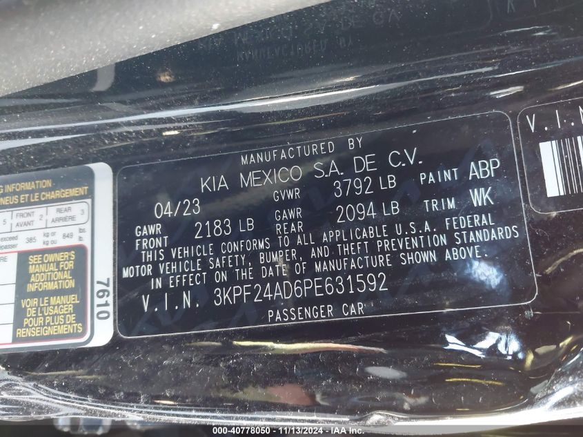 2023 KIA FORTE LX/LXS - 3KPF24AD6PE631592