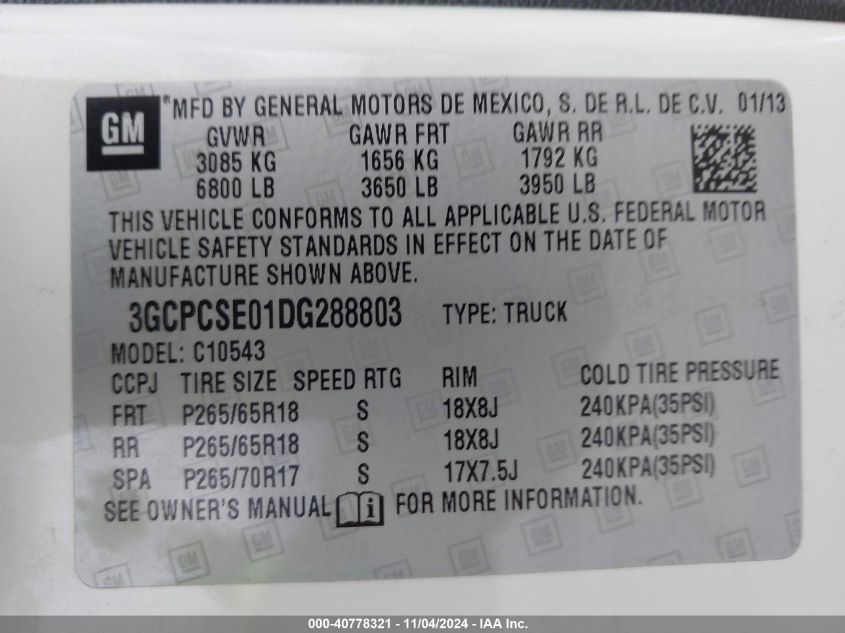 VIN 3GCPCSE01DG288803 2013 CHEVROLET SILVERADO 1500 no.9