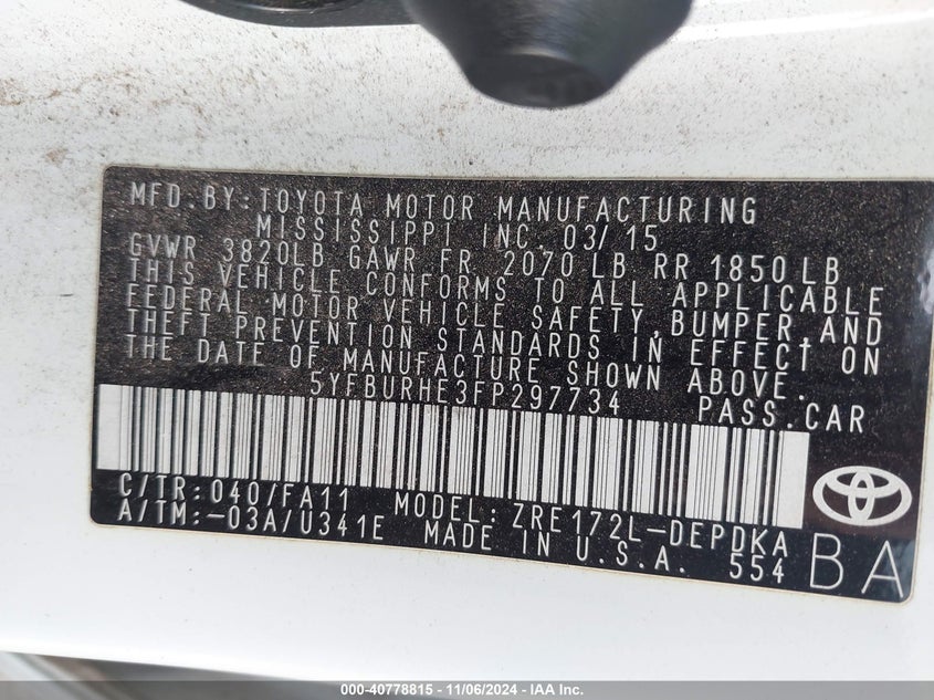 2015 TOYOTA COROLLA L - 5YFBURHE3FP297734