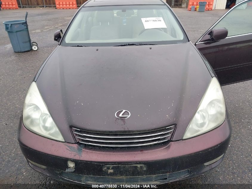 2004 Lexus Es 330 Base (A5) VIN: JTHBA30G940019347 Lot: 40778830