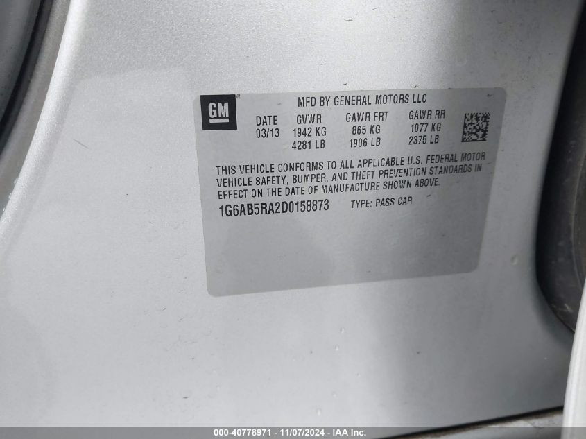 2013 CADILLAC ATS LUXURY - 1G6AB5RA2D0158873