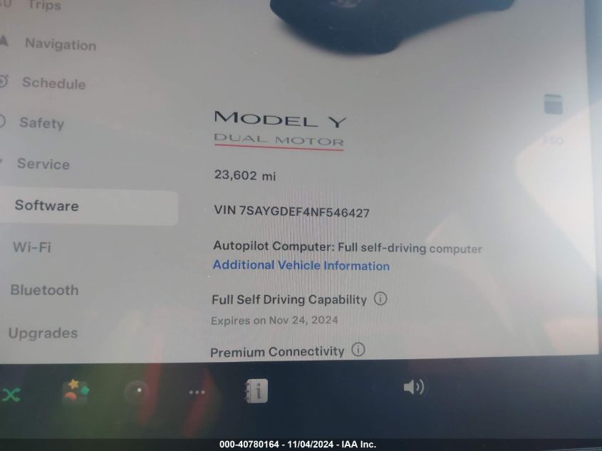 2022 Tesla Model Y Performance Dual Motor All-Wheel Drive VIN: 7SAYGDEF4NF546427 Lot: 40780164