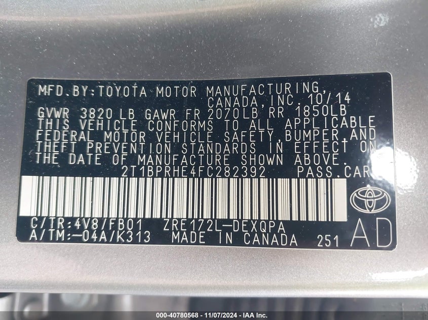 2015 TOYOTA COROLLA LE ECO - 2T1BPRHE4FC282392