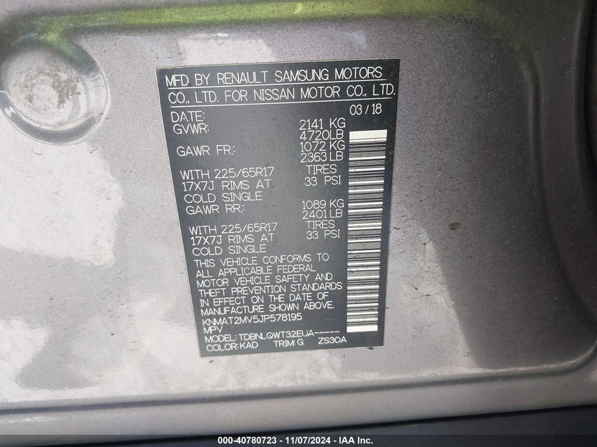 2018 NISSAN ROGUE SV - KNMAT2MV5JP578195