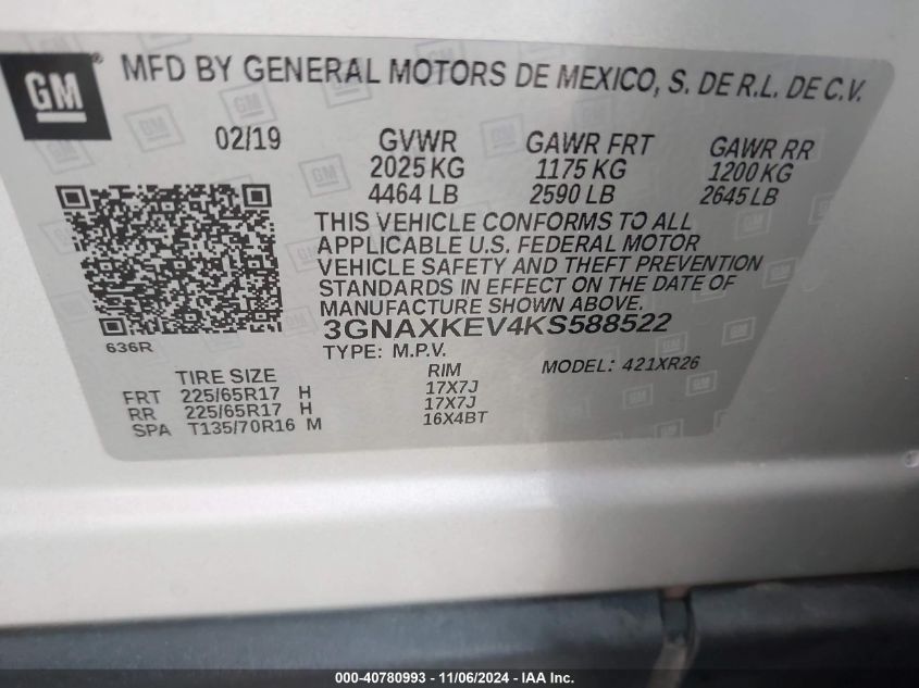 2019 CHEVROLET EQUINOX LT - 3GNAXKEV4KS588522