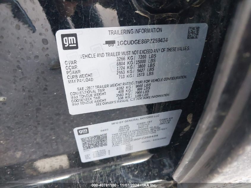 VIN 1GCUDGE86PZ259434 2023 CHEVROLET SILVERADO 1500 4WD  SHORT BED LTZ