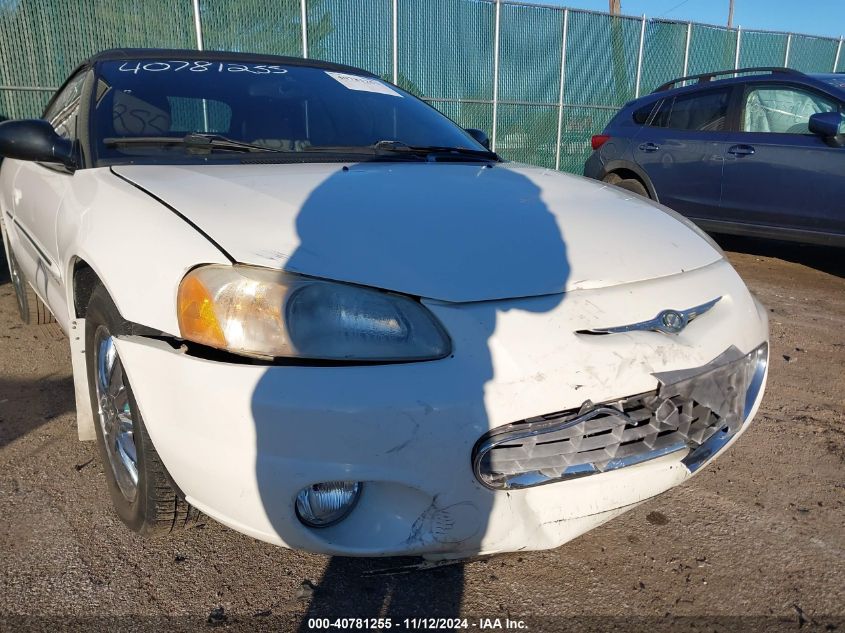 2001 Chrysler Sebring Limited VIN: 1C3EL65U21N726110 Lot: 40781255