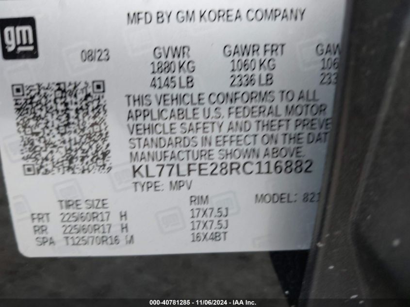 VIN KL77LFE28RC116882 2024 CHEVROLET TRAX no.9