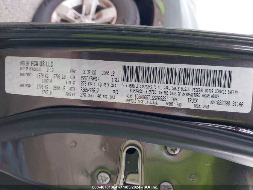 2016 RAM 1500 SLT 1C6RR6GT1GS269291