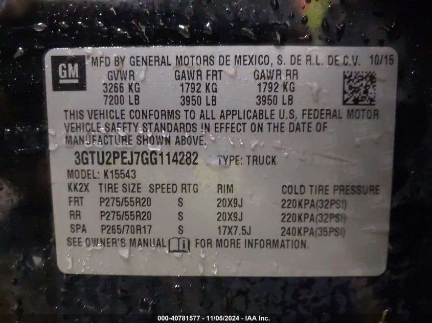 VIN 3GTU2PEJ7GG114282 2016 GMC SIERRA 1500 no.9