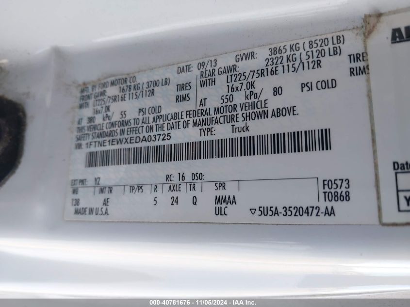 2014 FORD E-150 COMMERCIAL - 1FTNE1EWXEDA03725