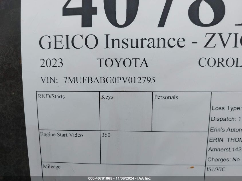 2023 Toyota Corolla Cross Hybrid Se VIN: 7MUFBABG0PV012795 Lot: 40781865