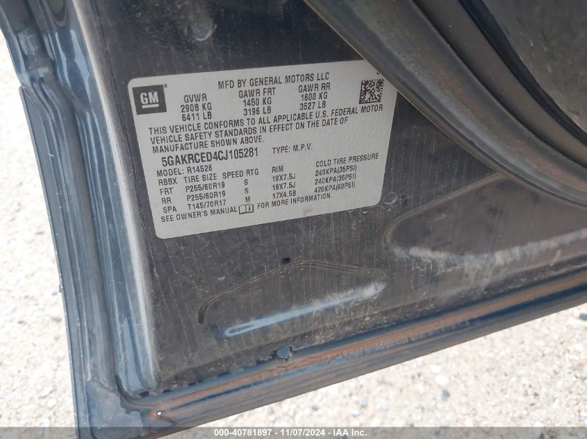 2012 BUICK ENCLAVE VIN: 5GAKRCED4CJ105281