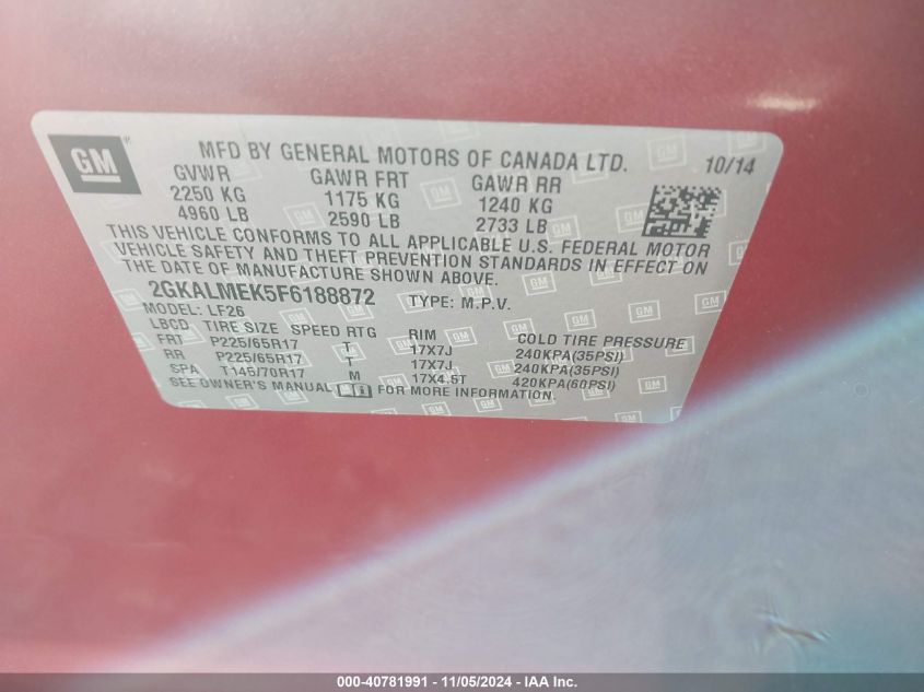 2015 GMC TERRAIN SLE-1 - 2GKALMEK5F6188872