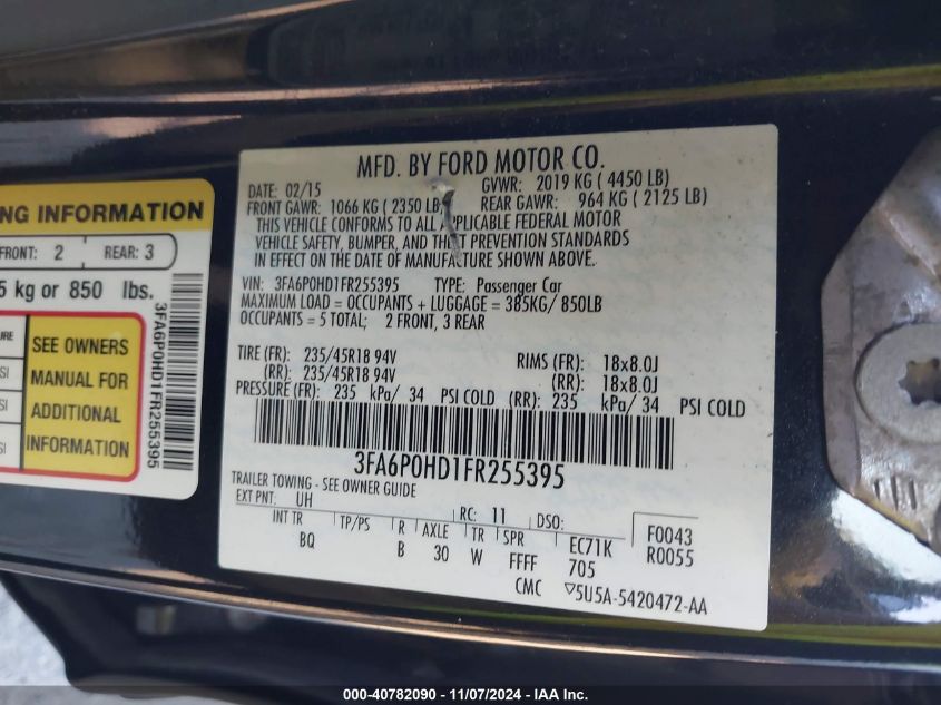 2015 FORD FUSION SE - 3FA6P0HD1FR255395